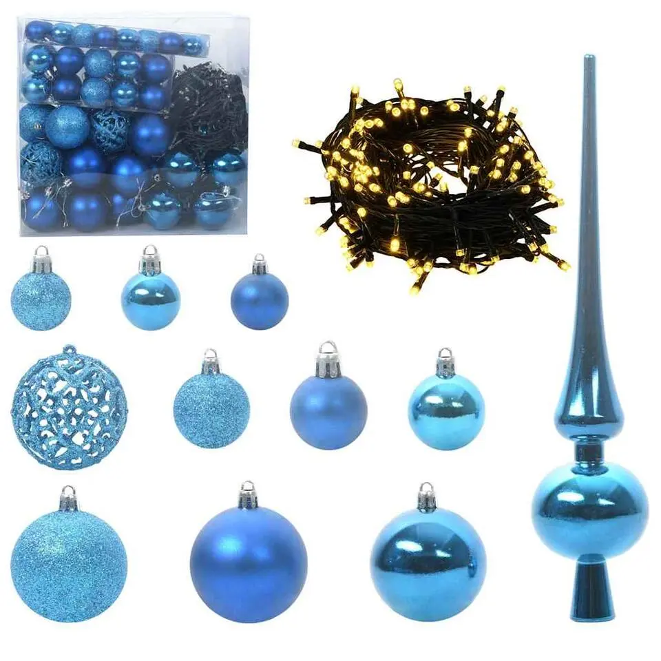 vidaXL - 120-delige Kerstballenset met 300 LED - Blauw - Kunststof