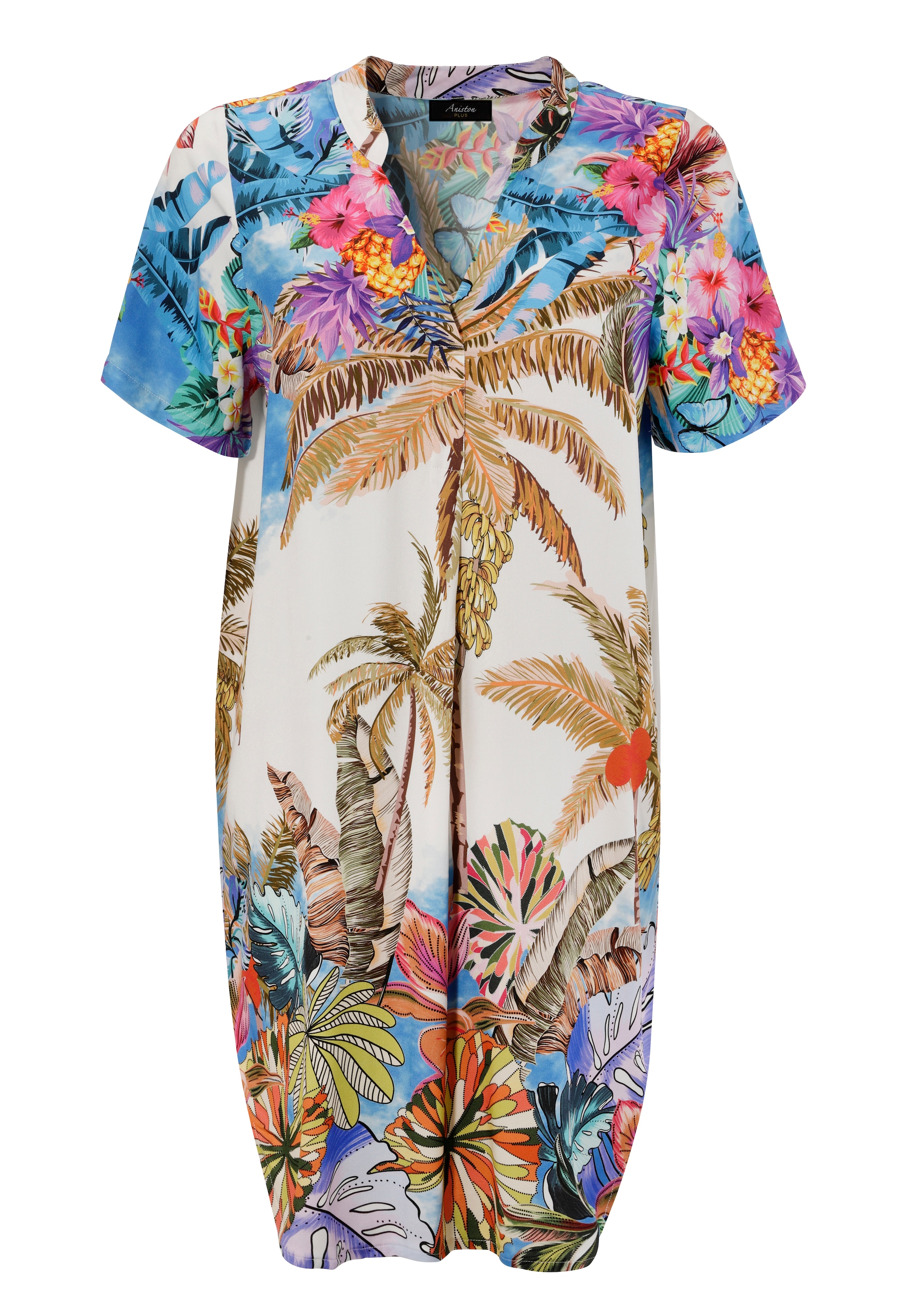 Aniston PLUS Blusenkleid mit farbenfrohem, grossflächigem Palmendruck