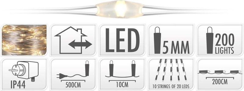 LED Draadverlichting - 200 LED's - 10 Strengen - 2 Meter - Kerst Decoratie