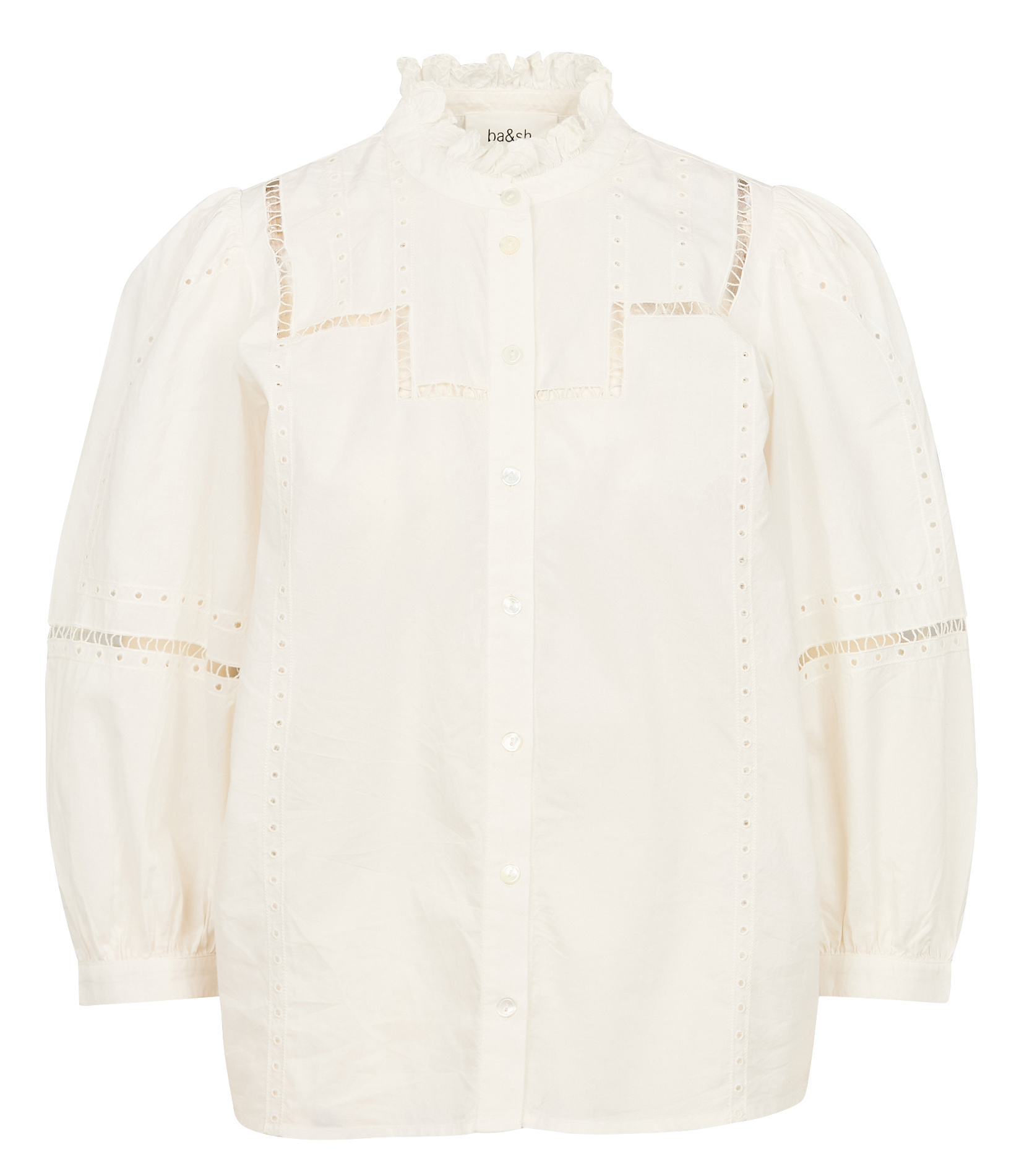 TAMIE - Blouse col victorien droite en coton brodé | Beige
