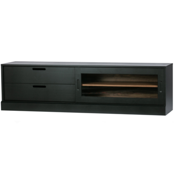 WOOOD TV meubel James zwart notenprint grenenhout 50x180 cm
