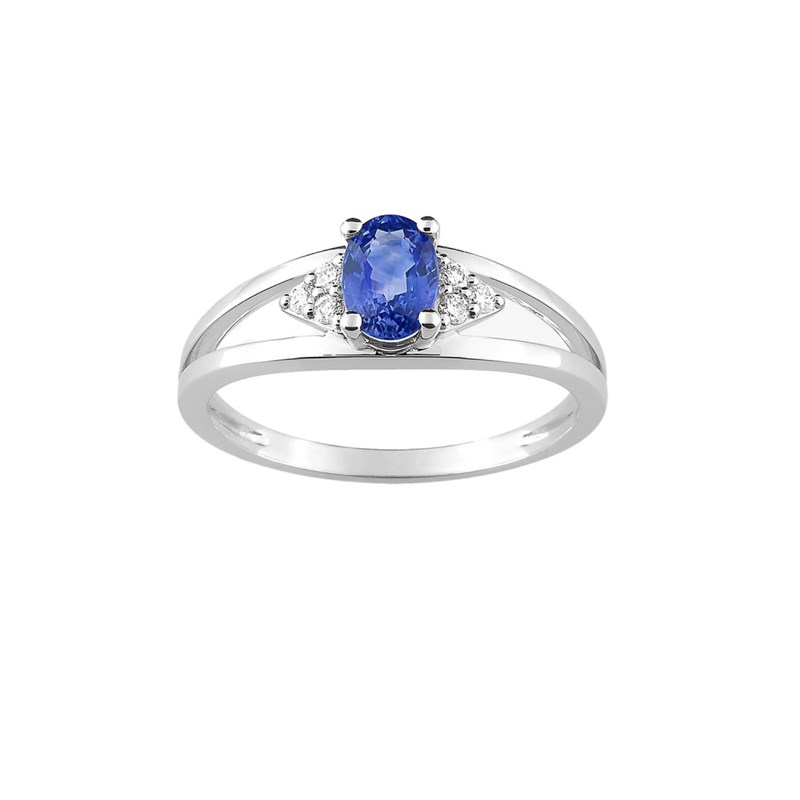 Bague Femme - Saphir - Or 18 Carats - Diamant 0,08 Carats