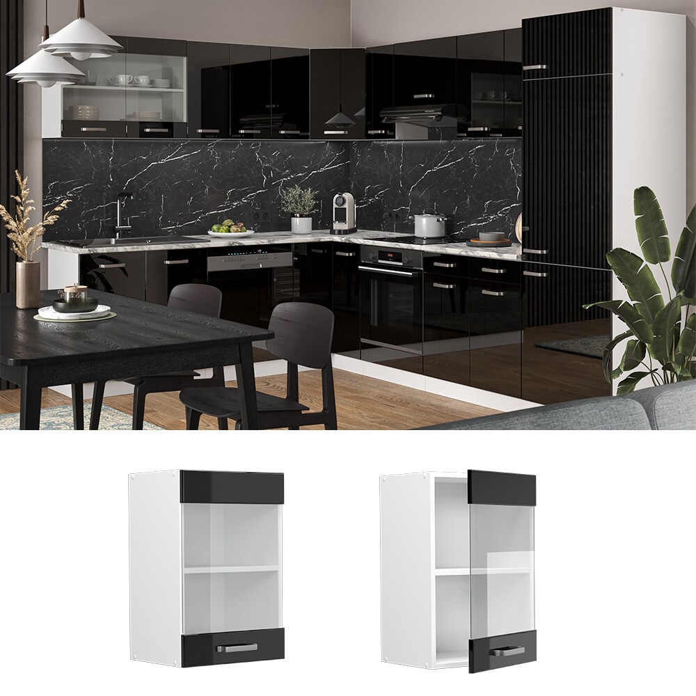 Vicco Glashängeschrank Küchenschrank R-Line Solid Weiß Schwarz 40 cm modern