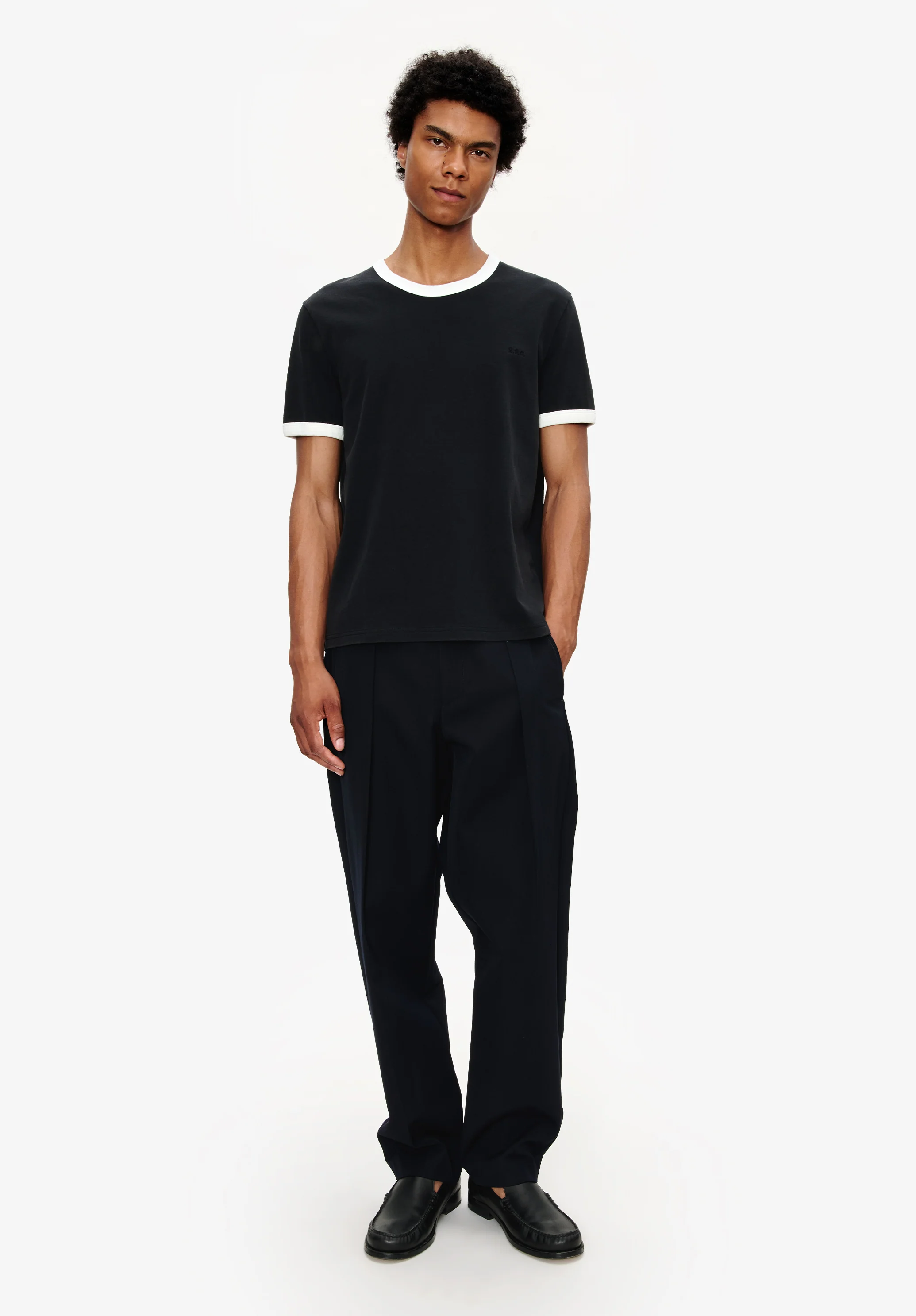 t-shirt manches courtes contrasté - Noir