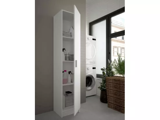 Armoire polyvalente Dibels, Armoire auxiliaire avec 1 porte, Armoire à chaussures avec étagères, Étagère à chaussures verticale, 37x37h180 cm, Blanc