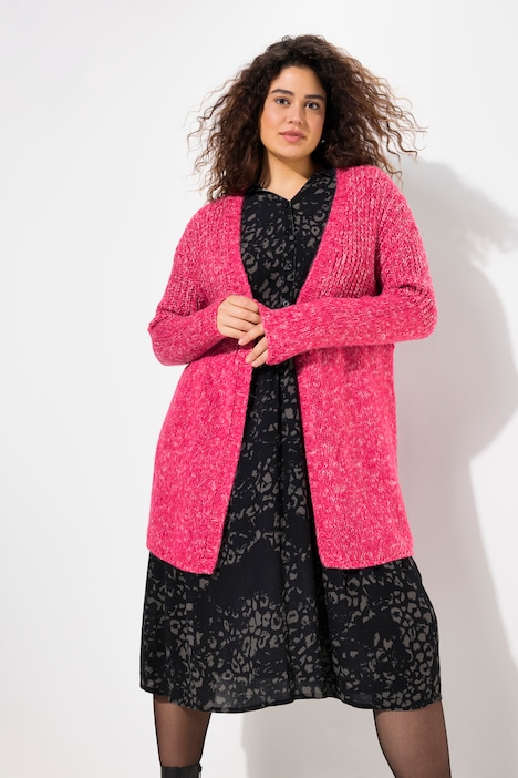 Strickjacke, Oversized, Melange-Strickmix, Langarm