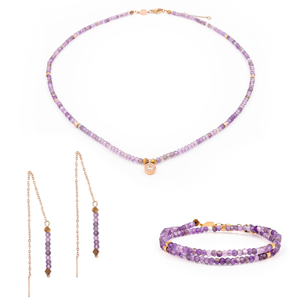 Collier, bracelet et boucles d'oreilles Lumia en pierres Améthyste