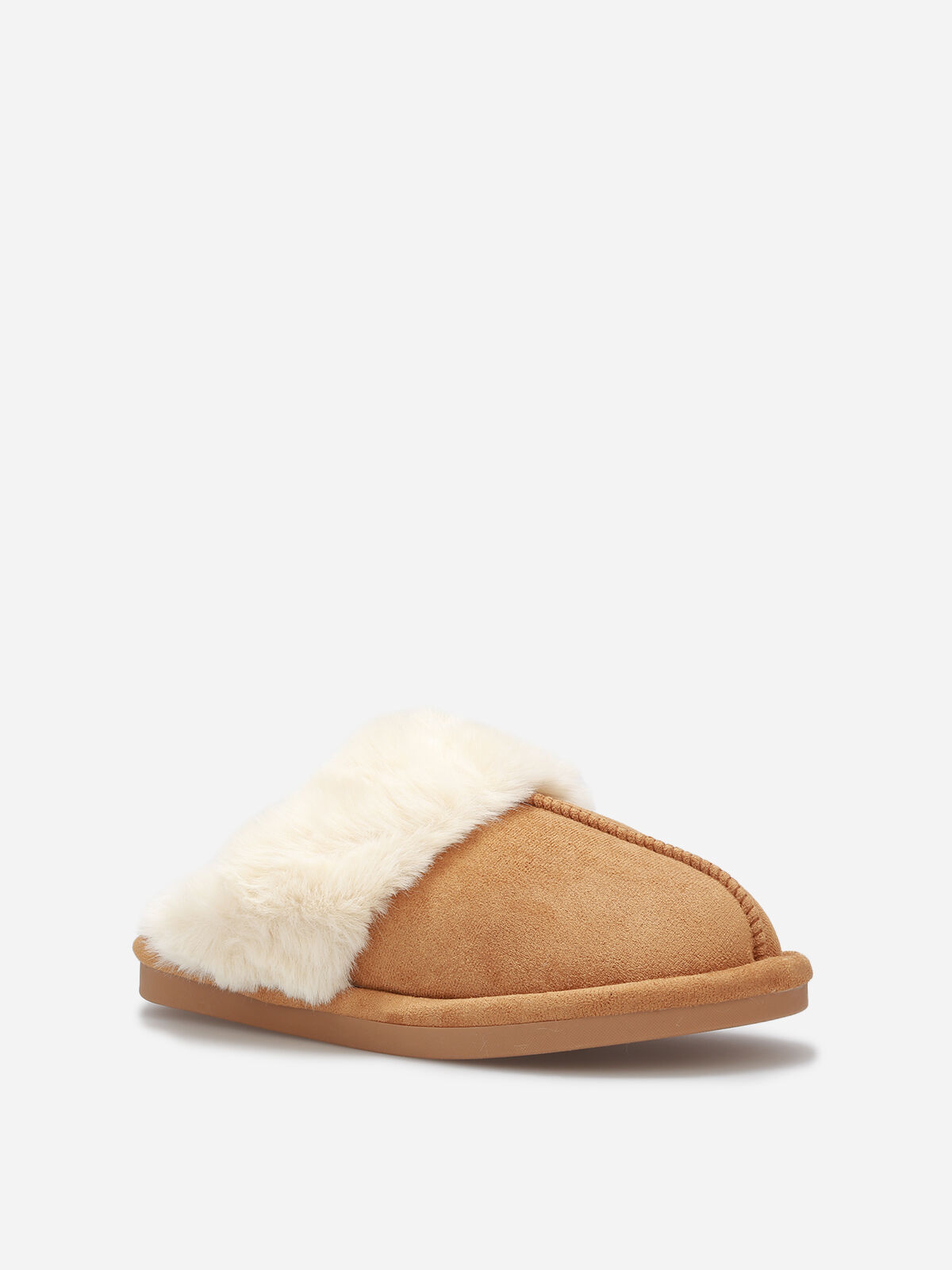 Chaussons en suédine fourrés- Camel