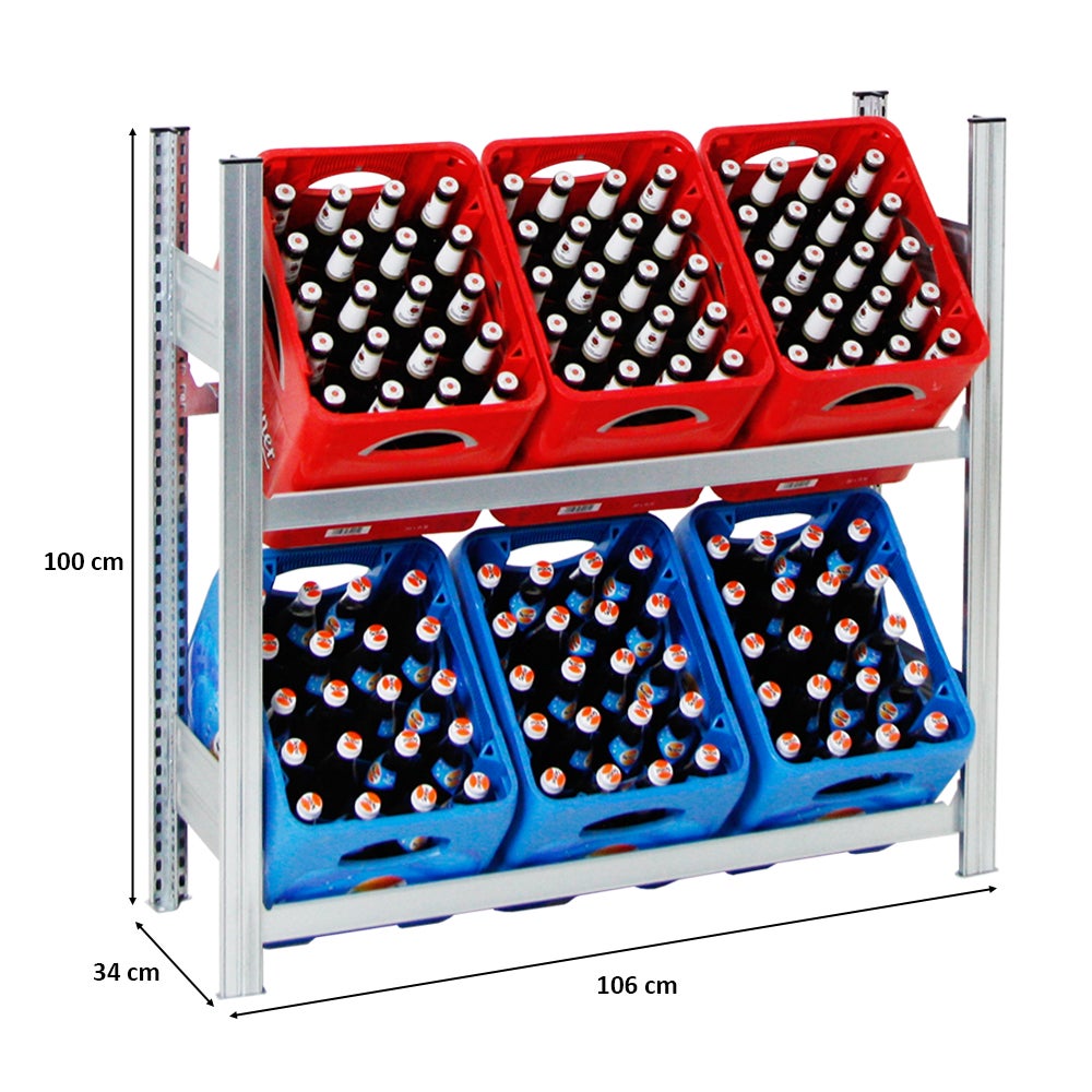 PROREGAL Drankkrattenrek, Chiemsee Model, Gemaakt in Duitsland, HxBxD 100 x 106 x 34 cm, 6 kratten op 2 niveaus, Gegalvaniseerd