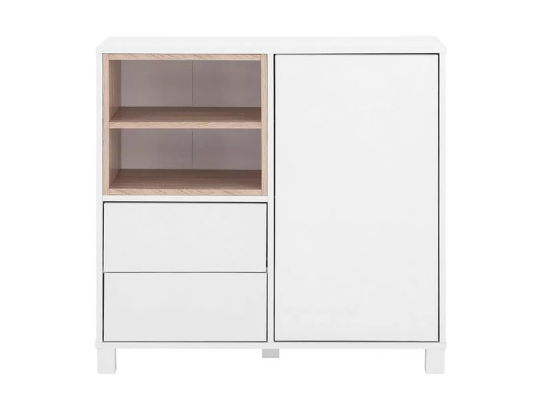 Paco | Commode avec 1 porte et 2 tiroirs en MDF blanc/chêne