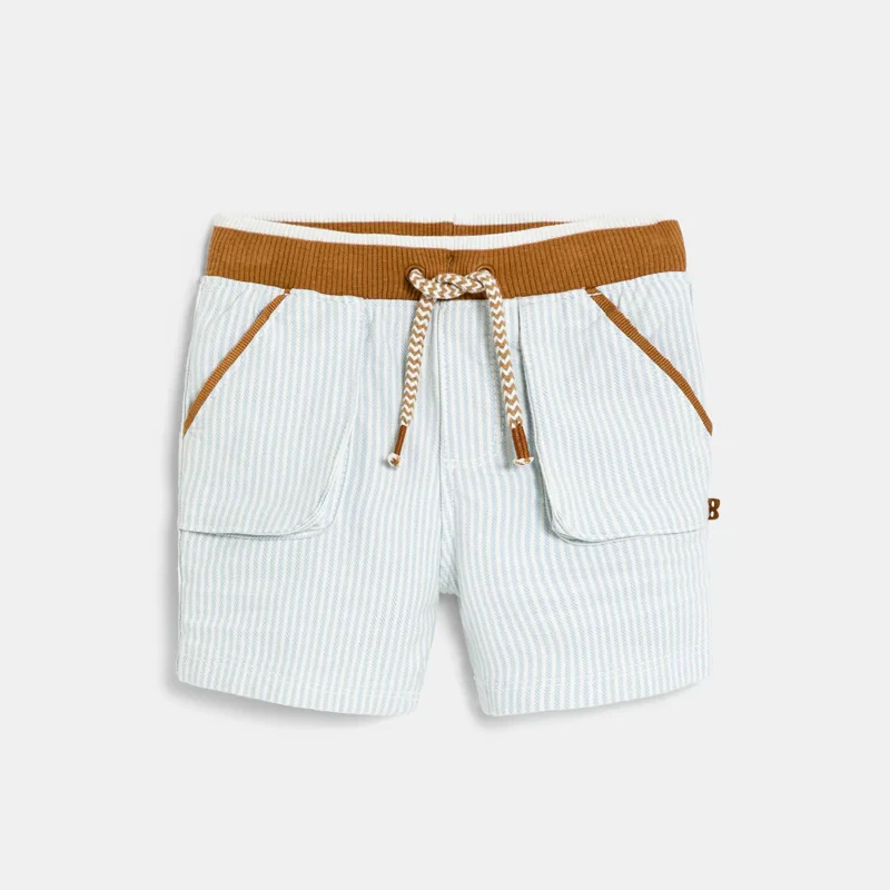 Short coton fantaisie rayé bleu bébé garçon Bleu