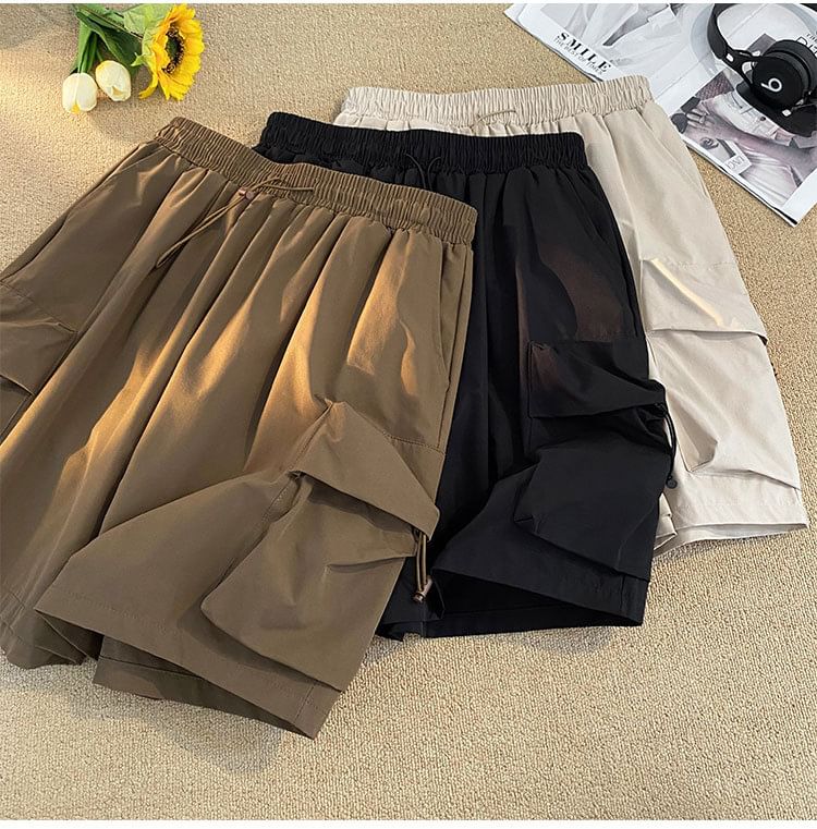 Femilina - Hoge taille, effen, wijde cargoshorts