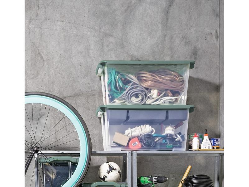 Rotho Aufbewahrungsbox Evo Safe 44 l, Grün/Transparent Box mit Deckel
