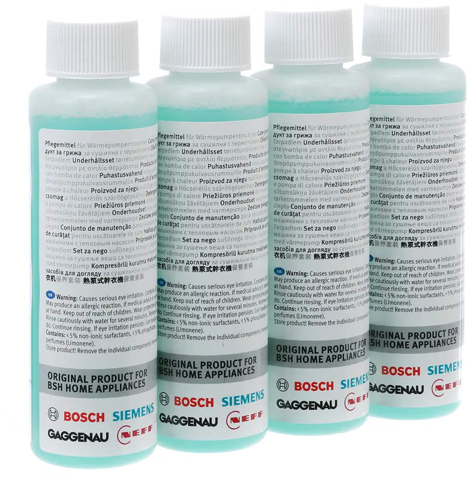 Verzorgingsset voor warmtepompdrogers - 4x 125 ml Voor alle warmtepompdrogers met geïntegreerd onderhoudsprogramma (CP1/CP2) 00312474