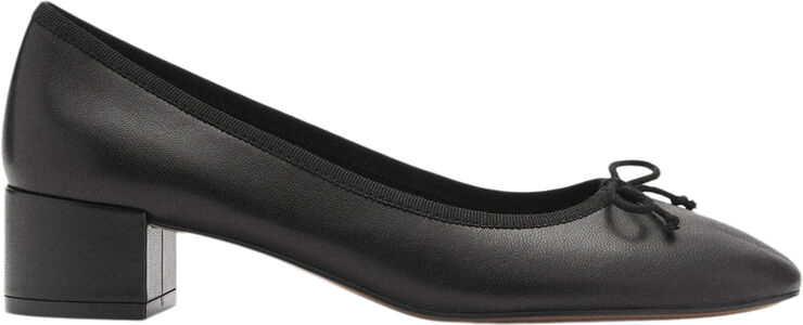 MANGO Bow leather heel shoe Black