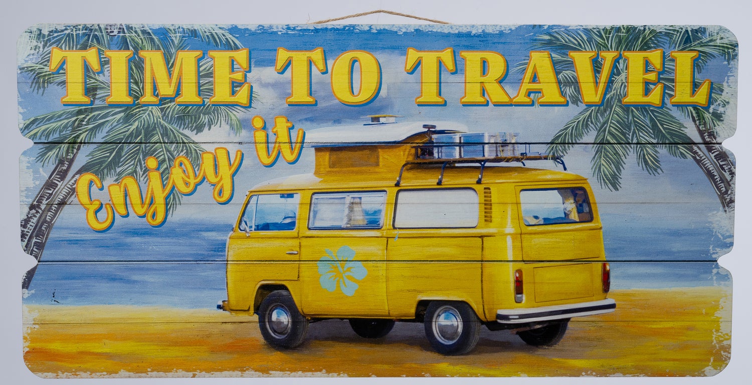 Intratuin tuin wandbord Beach camper geel 30 x 60 cm