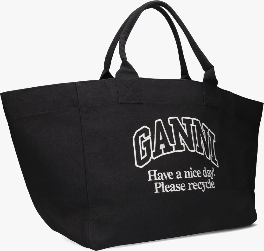 zwarte ganni schoudertas shopper xxl contrasted logo pocket