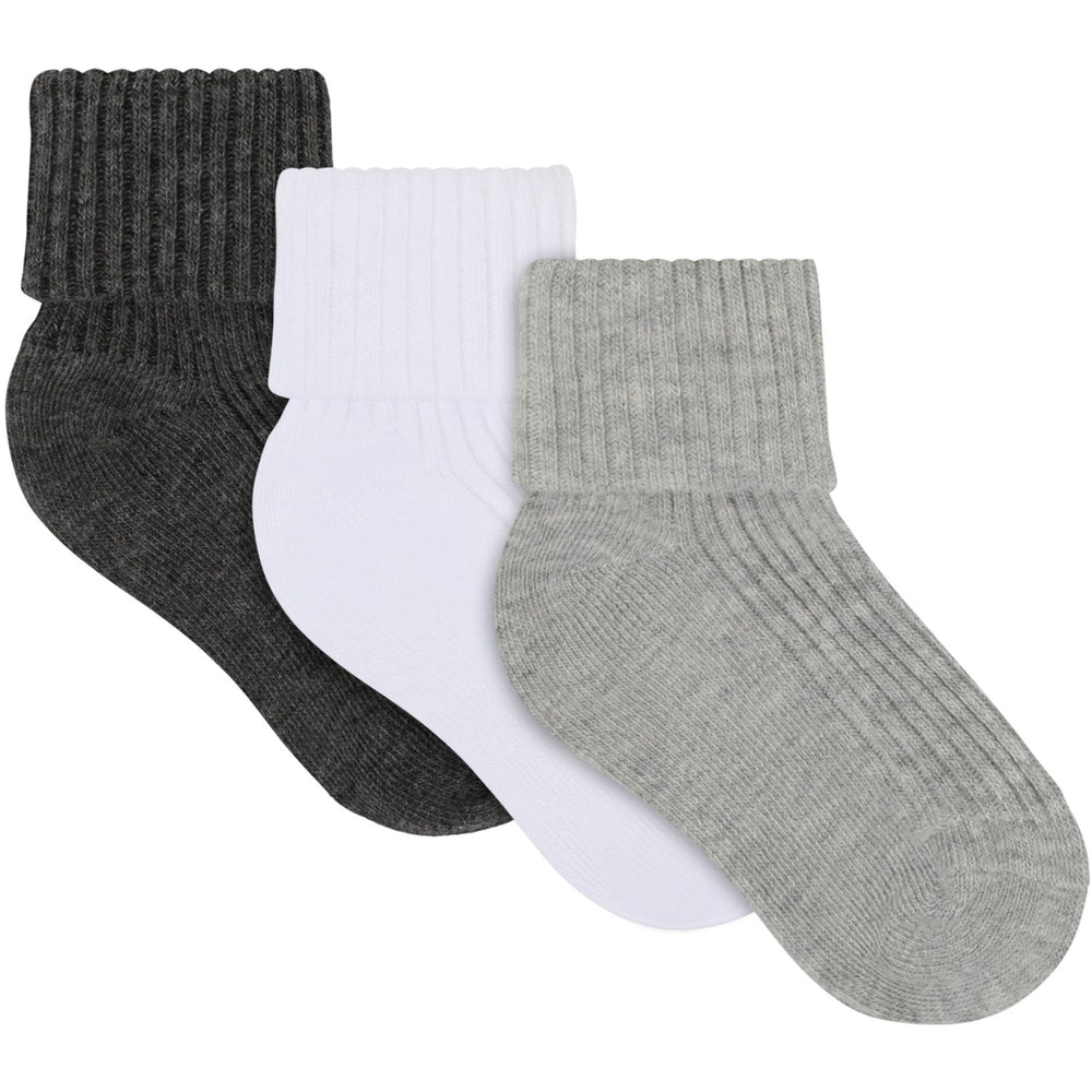 Køb Minymo Light Grey Melange Baby 2X2 Rib Strømpe 3-Pak