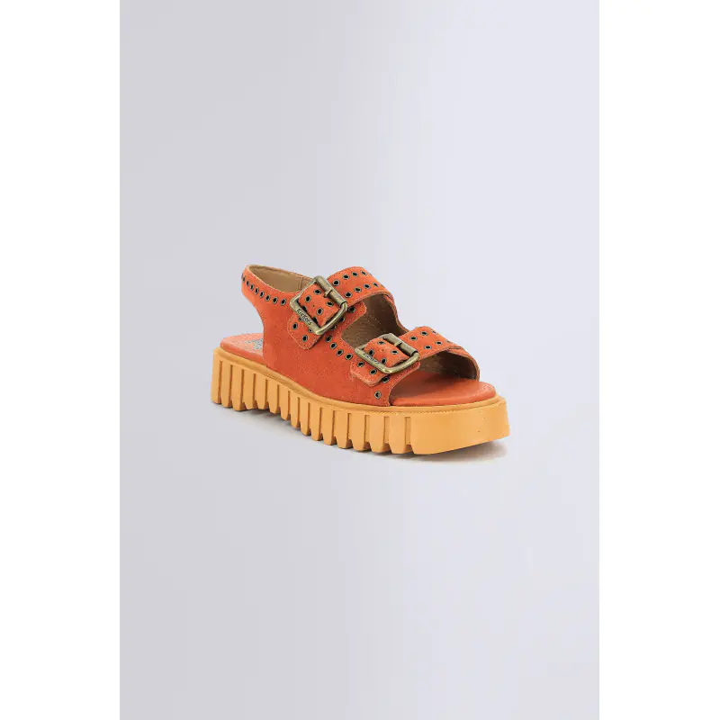 KICK FALK ORANGE BRIQUE SANDALES Cuir  Femme