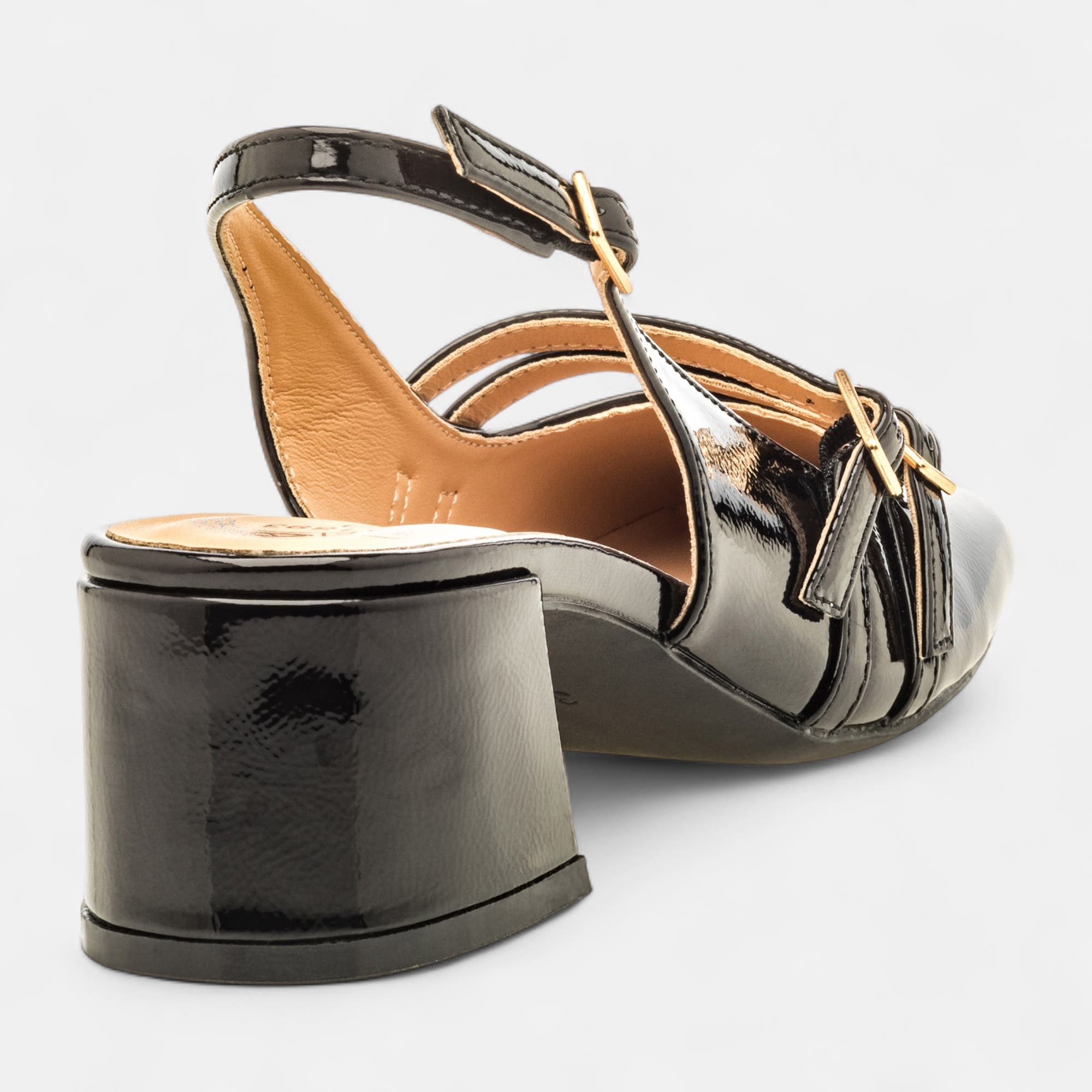 Escarpins avec bride arrière à talon Femme noir vernis