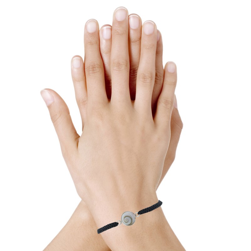 Bracelet Argent Lien Tréssé Oeil de Sainte Lucie Rond - Noir
