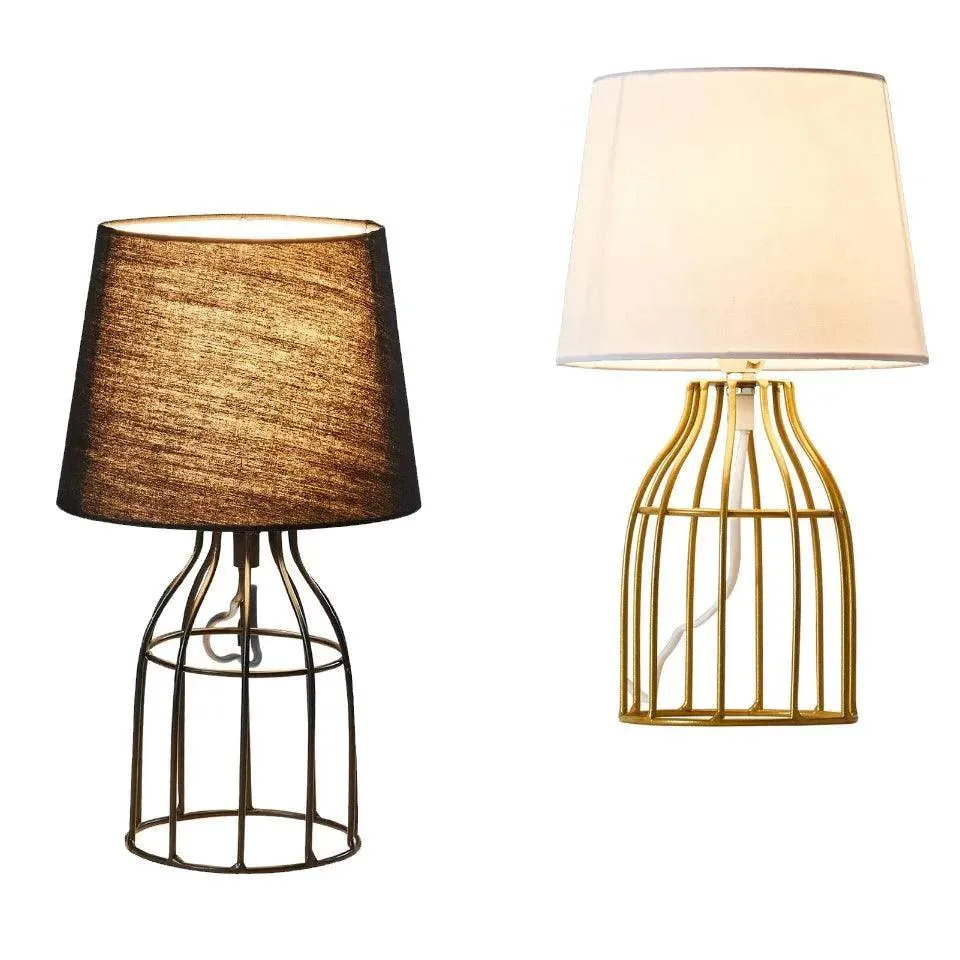 Modern Table Lamp with Geometric Metal Base & Fabric Shade 1 | Desk Light Lamp for Bedroom Living Room