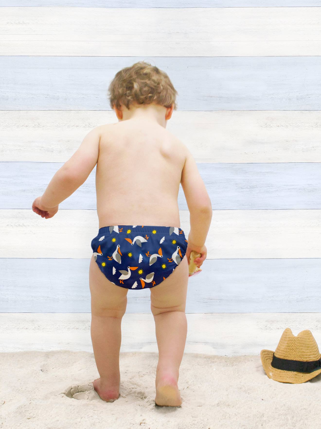 Fralda de natação lavável BAMBINO MIO, tamanho 2 anos ou mais, tamanho médio, branca bicolor/multicolorida.