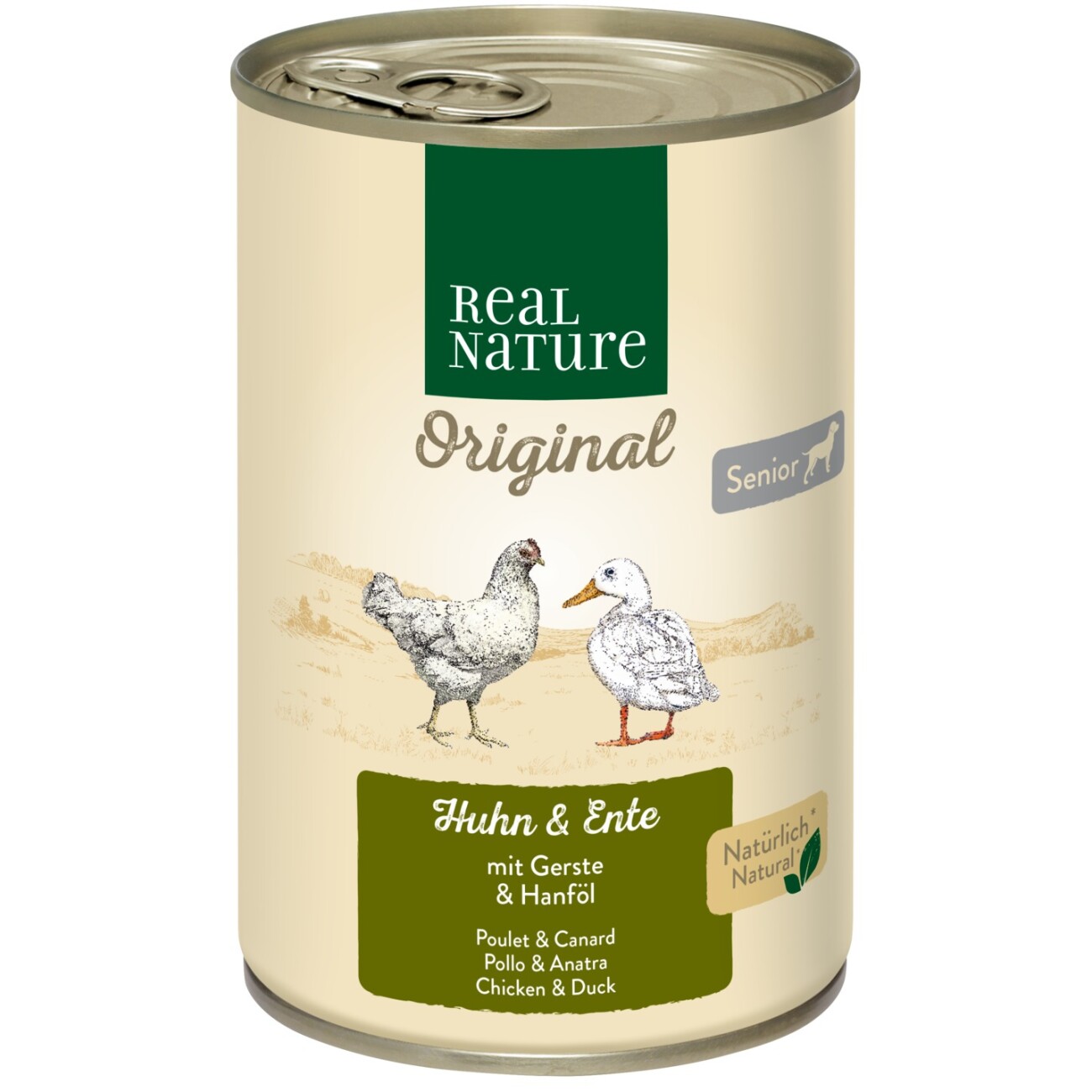 REAL NATURE Nassfutter Hund, Senior, Huhn und Ente 6x400 g