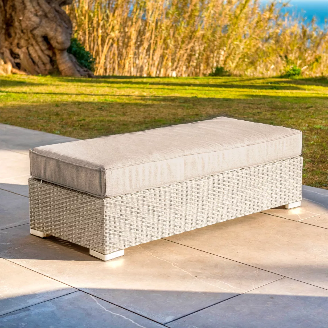 Banquette en résine tressée 2 places Palma Gris et taupe