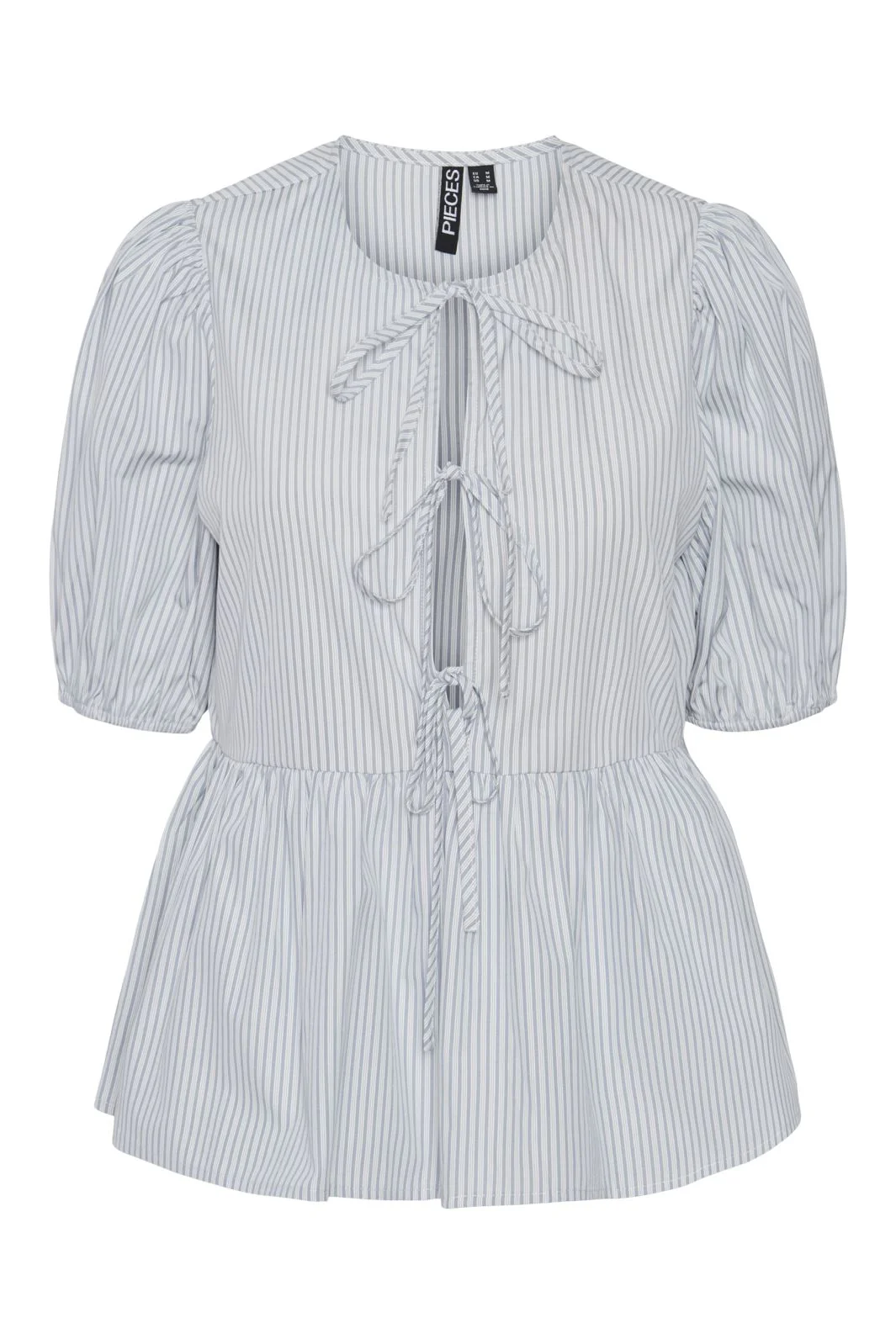 Pieces Pcholly 2/4 O-Neck Tie Top Jit 4648695 faded denim white