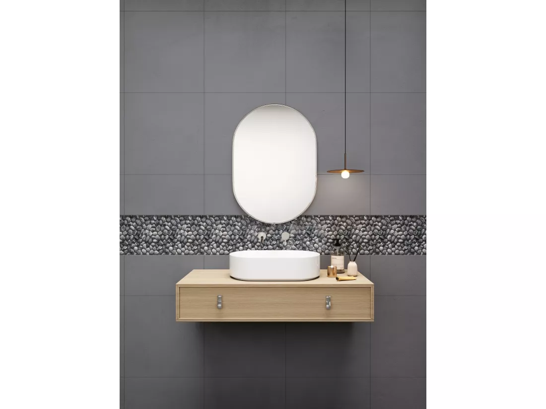 Mosaïque sol et mur galets naturels gris anthracite - pack de 1m² (dalles de 30x30 cm) - OLA
