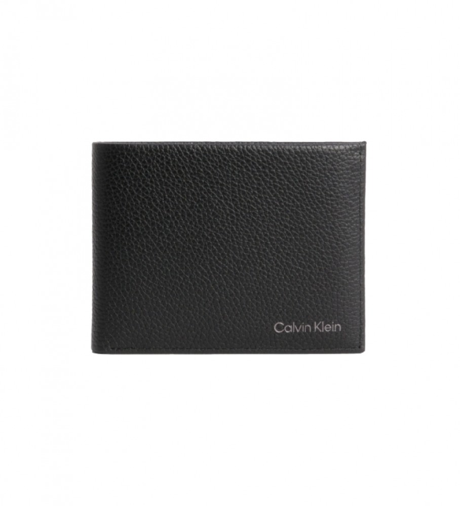 Carteira Calvin Klein em couro com compartimento para notas e porta-moedas, preta - 9x12,5x1cm -