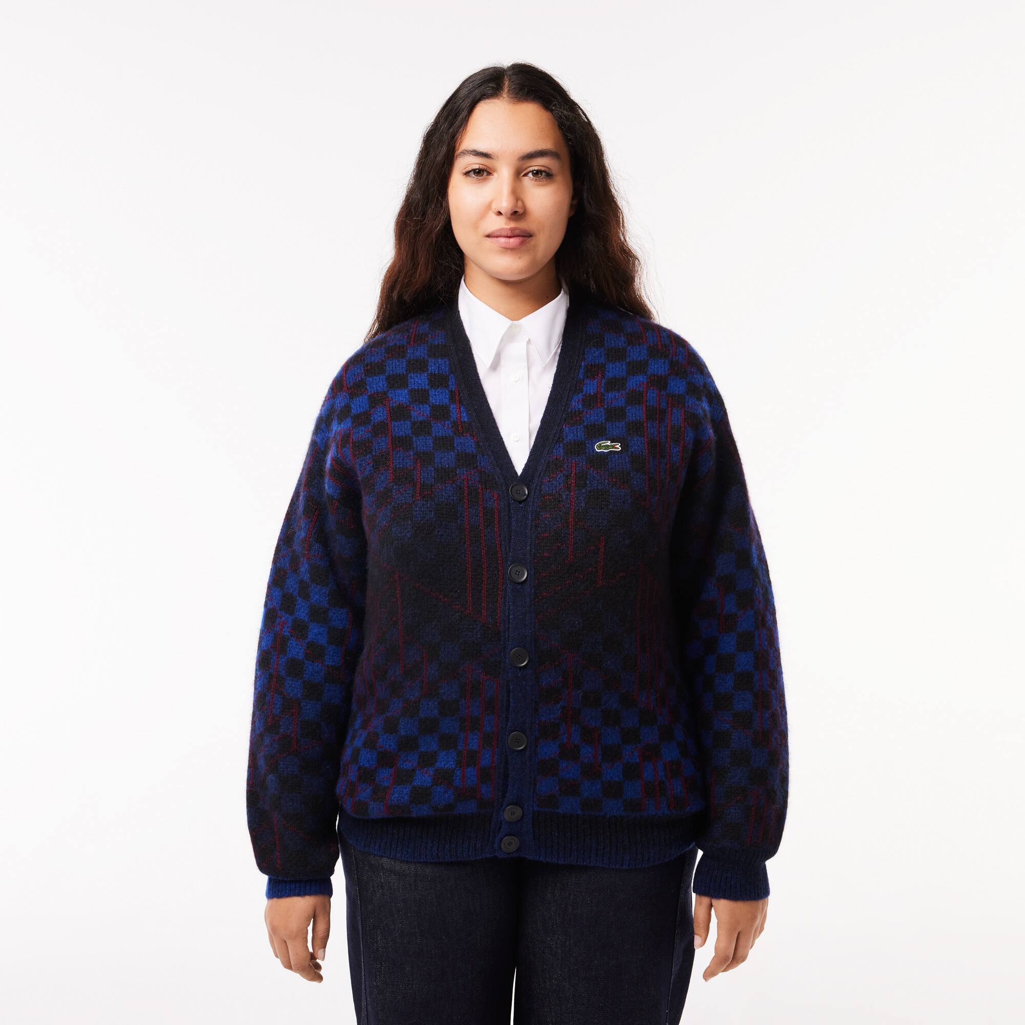 Woll-Cardigan aus Alpaka und Wolle mit Monogramm-Motiv Pullover - Blau - Lacoste - Unisex