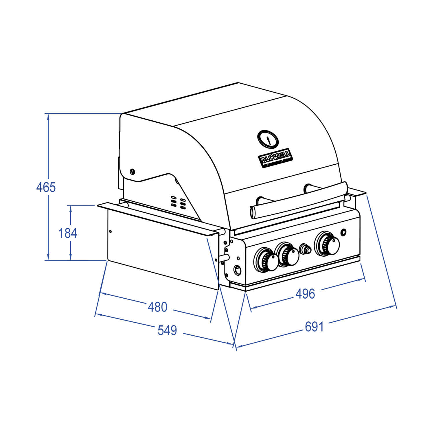 Hochwertiger Einbau Gas-Grill Top Line ALL'GRILL CHEF S aus Edelstahl: Top-Einsteiger mit 2 Brennern und Backburner