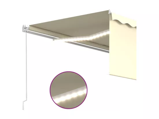 Auvent manuel rétractable avec store et LED 4,5x3 m Crème