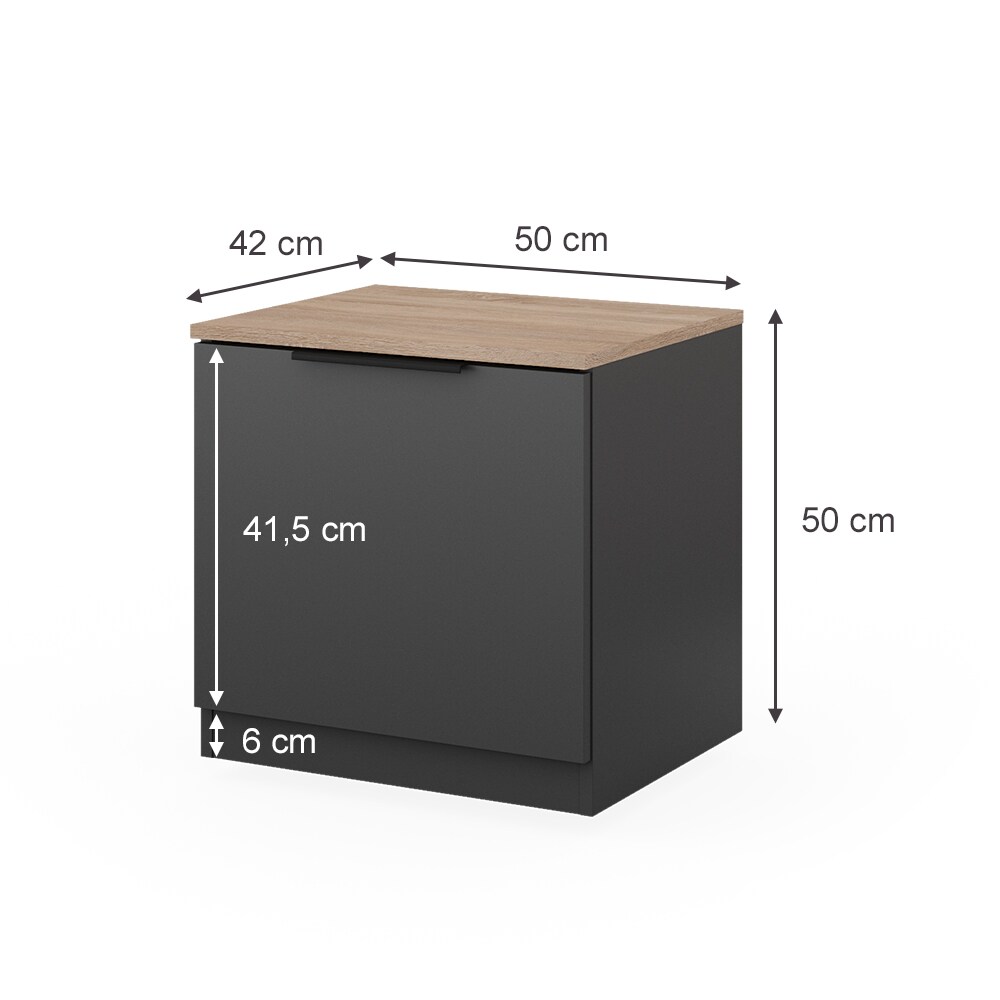 Vicco Nachttisch Betti, 50 x 50 cm, Anthrazit Sonoma mit 1 Klappe, Schlafzimmer