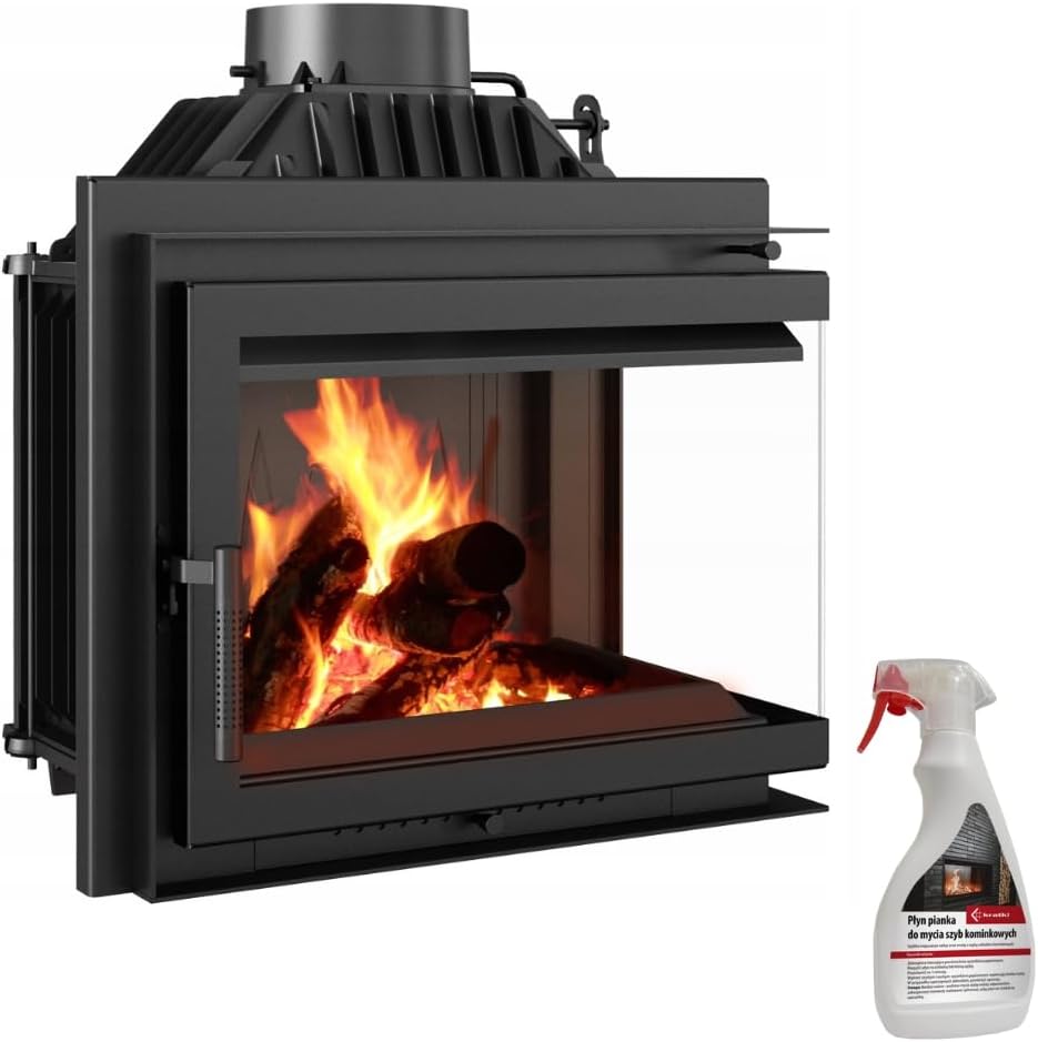 KRATKI Kamineinsatz Gusseisen Simple rechts 8 kW Ø 150 mit Kaminscheibenreiniger