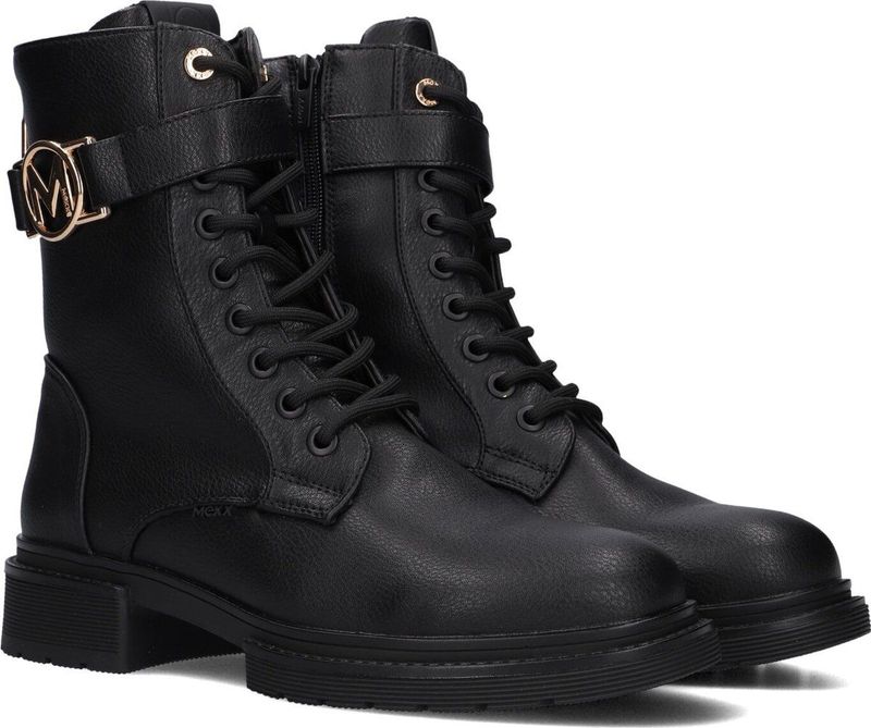Mexx - Kimberly - Veterboots - Zwart - Imitatieleer - Gouden Details