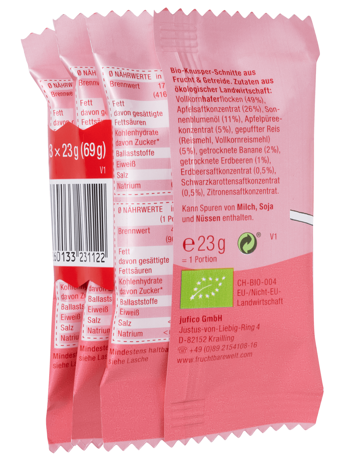 FRUCHTBAR Knusper Schnitte Bio Erdbeere Banane 23 g