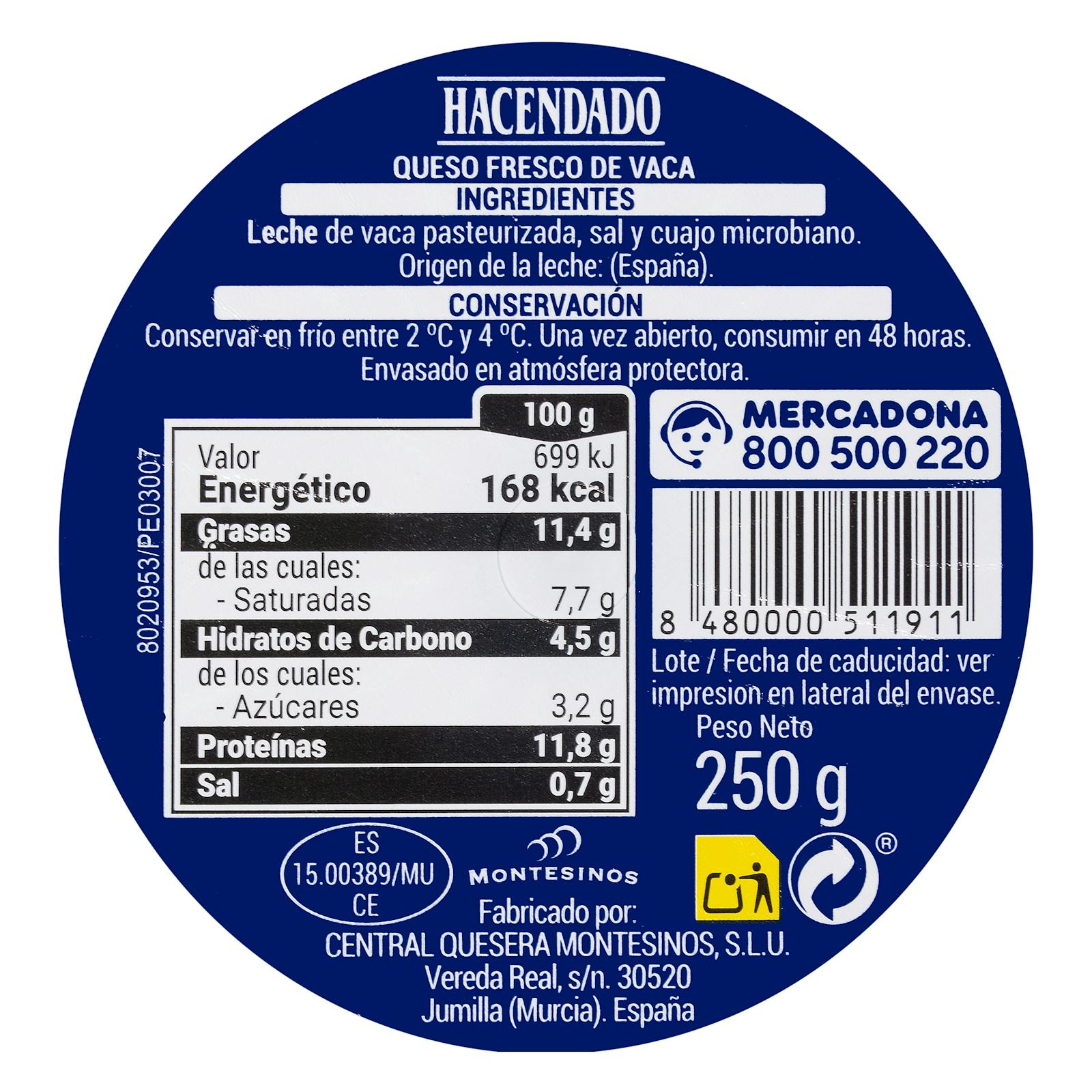 Fromage frais de vache Hacendado
