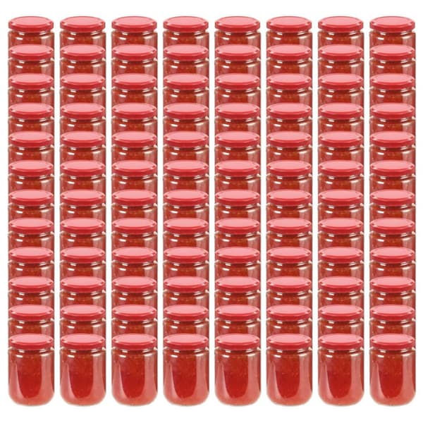 vidaXL Syltetøyglass med røde lokk 96 stk 230 ml