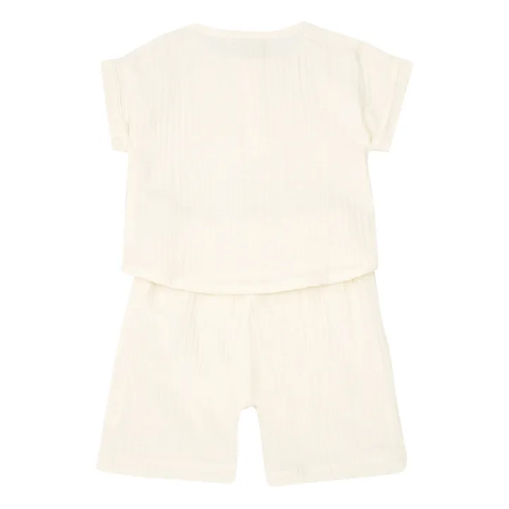 La Petite Collection Pyjama Gaze de Coton Bio Top + Short | Ecru