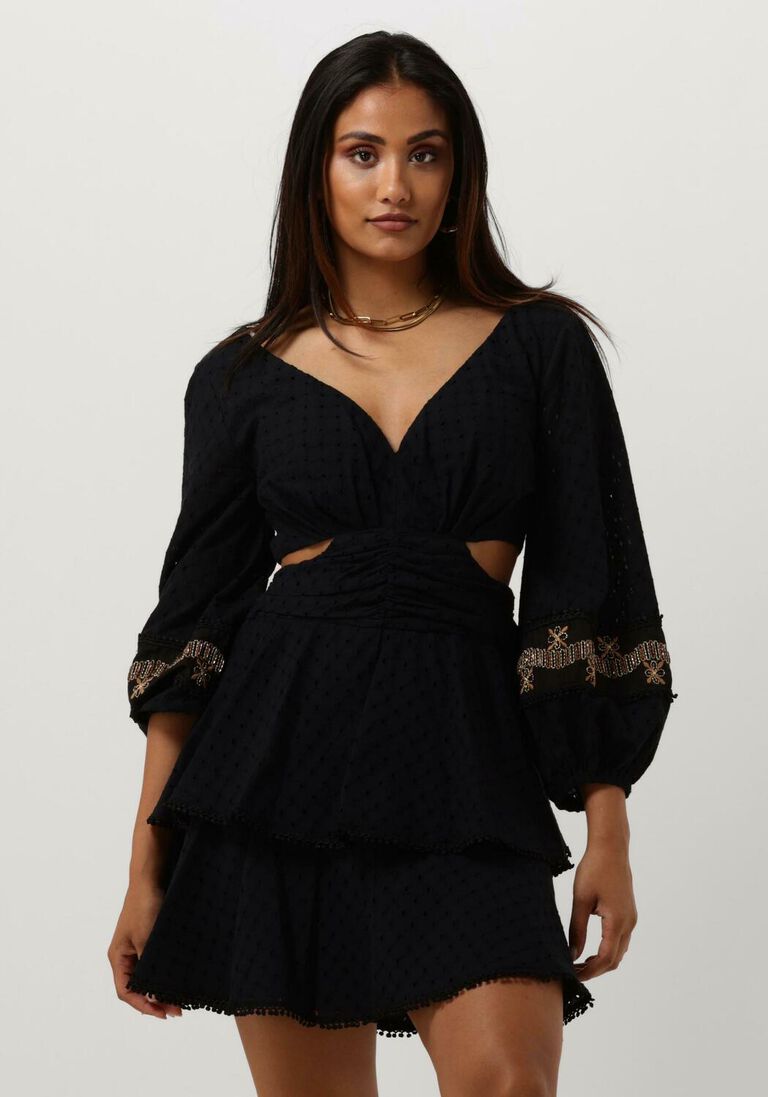 ACCESS zwarte access mini jurk embroidery dress with side slits