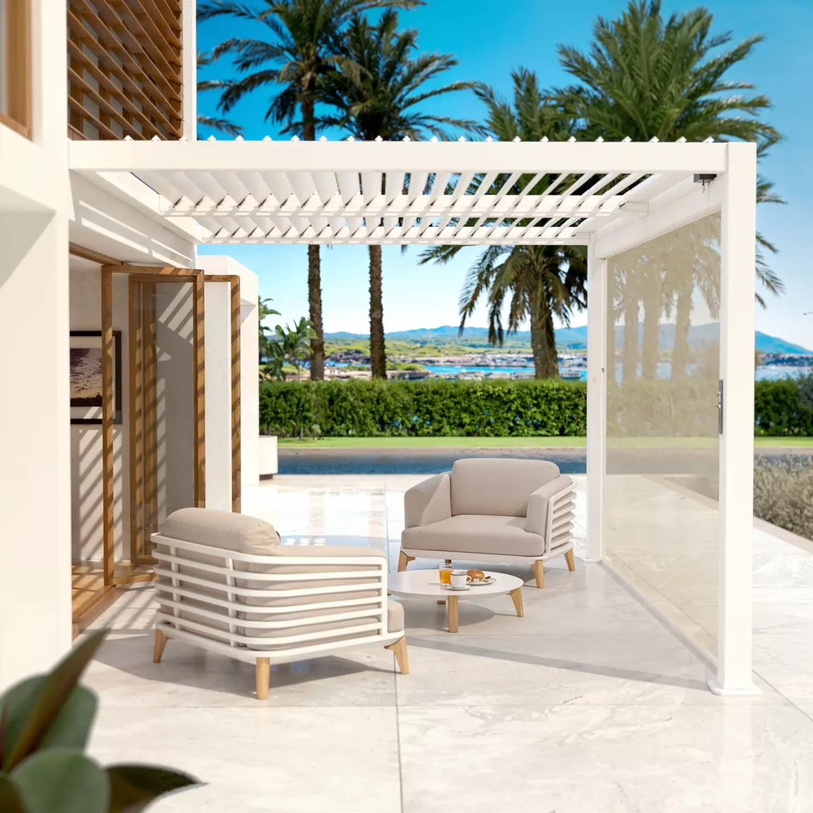 Rideau motorisé pour pergola bioclimatique adossée (3 x 3 m) Blanc