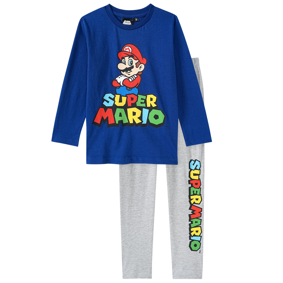 Topolino Super Mario Schlafanzug mit großem Print dunkelblau / hellgrau