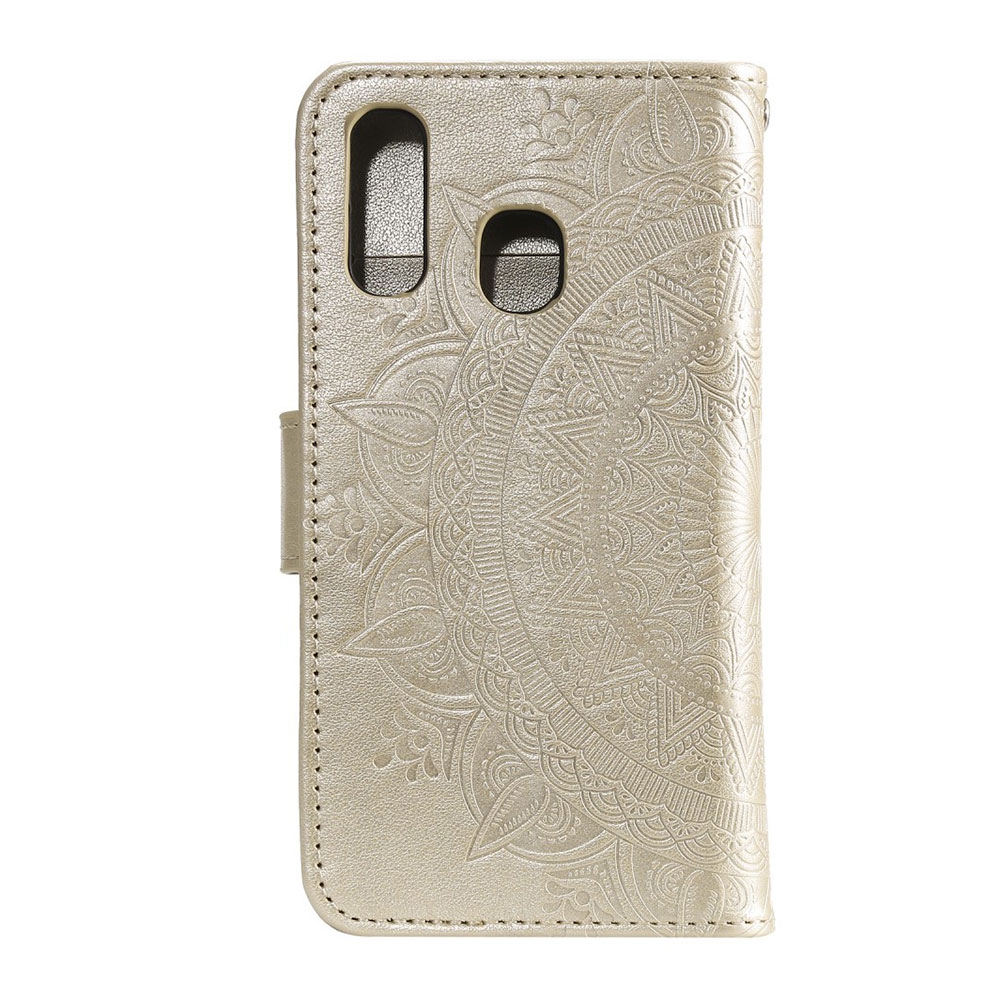 Samsung Galaxy A40 Leder Tasche Wallet - Mandala Flowers Imprint - Hellblau