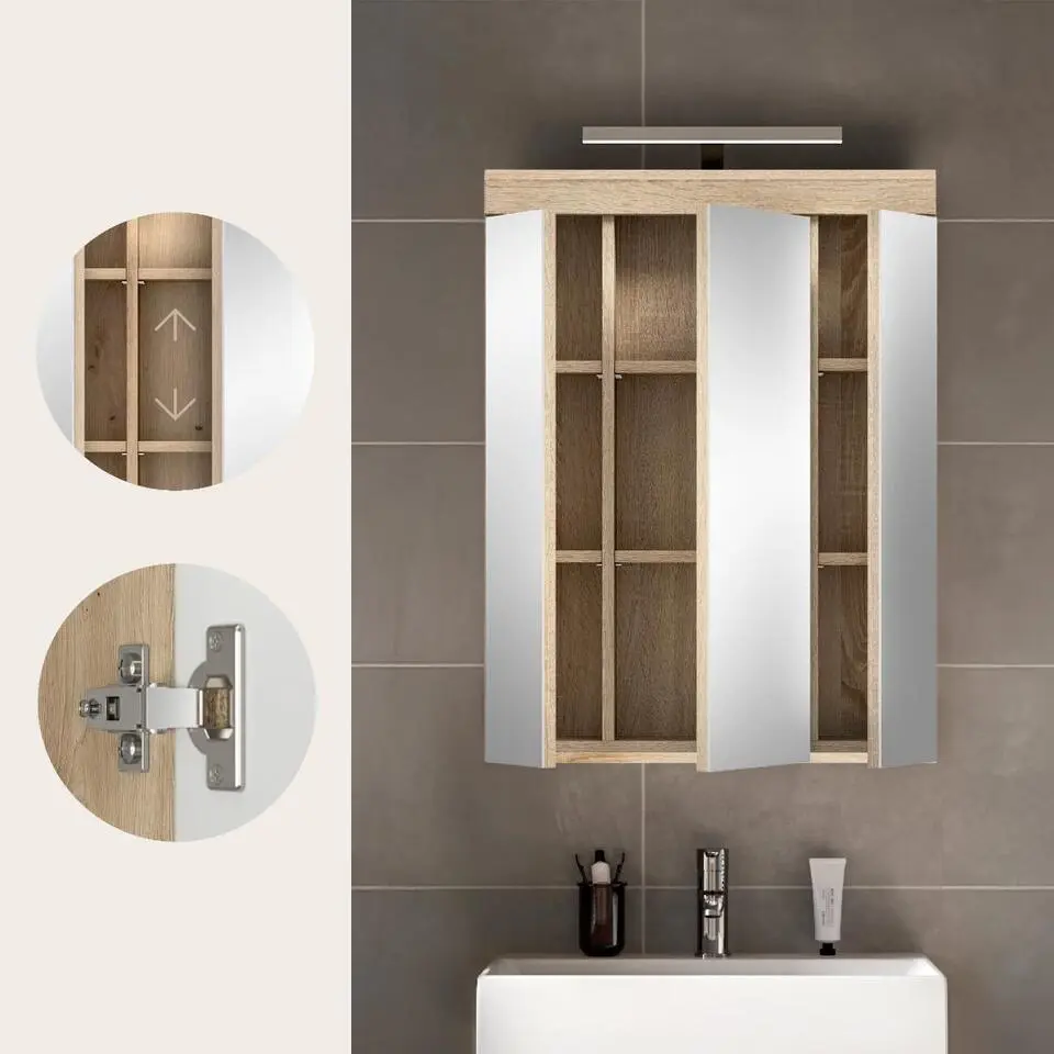 Hioshop Lambada spiegelkast inclusief verlichting 2 deuren- 3 spiegeldeuren- 3