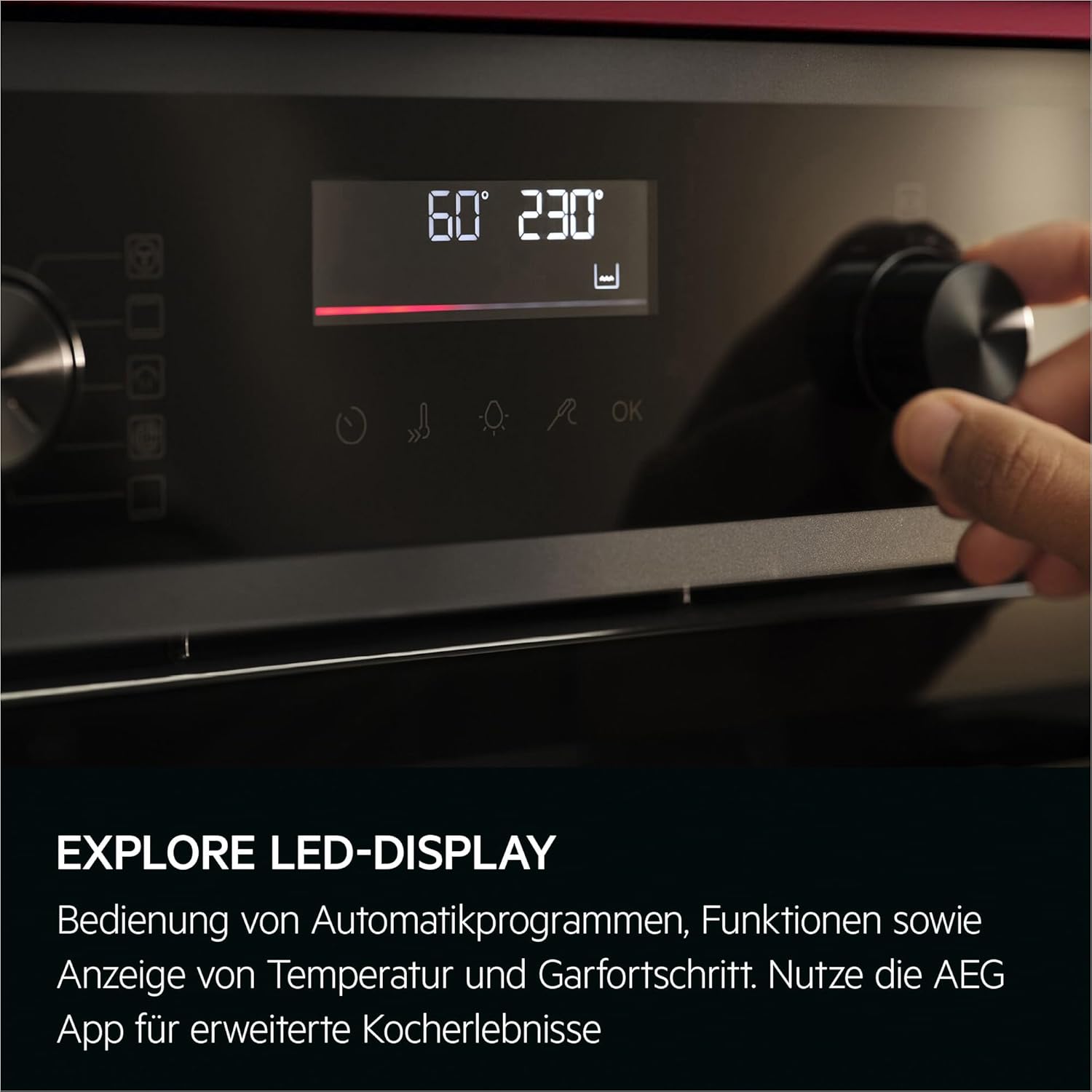 AEG Wifi Einbaubackofen, Serie 6 LED-Touchdisplay, Made in Germany, Pyrolyse Selbstreinigung, Kerntemperatursensor: Für Punktgenaues Garen, AirFry, 45 Automatikprogramme, Schwarz, TS6PB50WAB