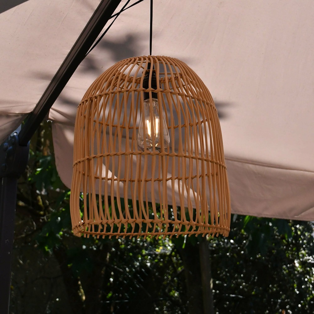 Lustre solaire canari - ampoule filament remplaçabe - blanc chaud - matérieaux naturels - chromex