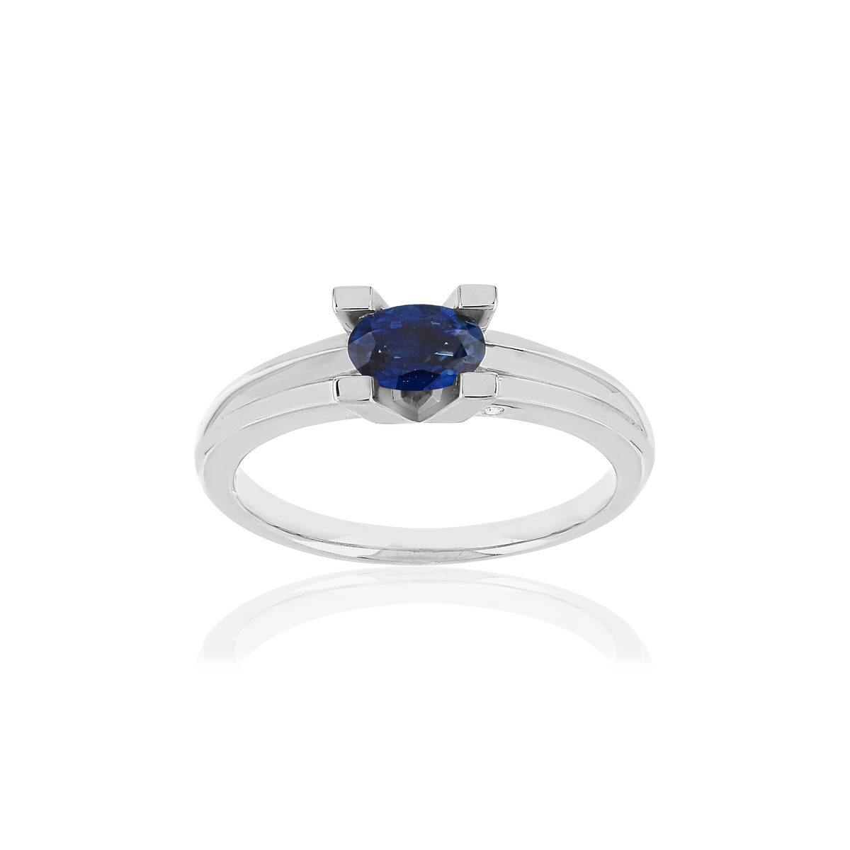 Bague VAN BRILL or blanc 750, saphir, diamant.